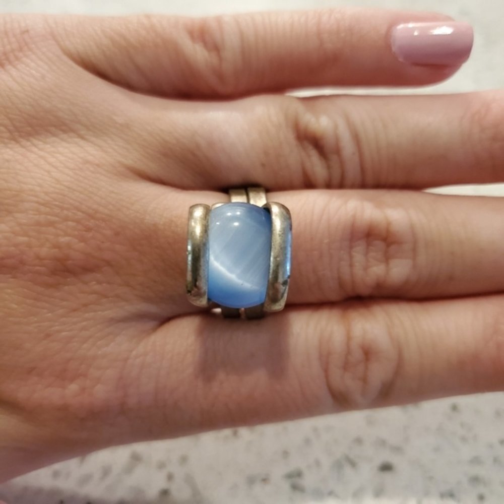 Aqua Blue Gem Statement Ring Silver Preppy Work Bride Everyday Classic Casual